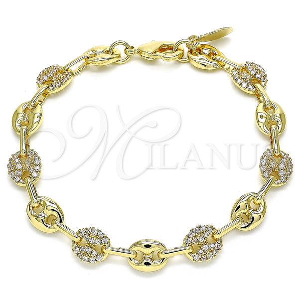 Gold Filled Bracelet — Fancy Bracelet Puff Mariner Design with White Micro — main product view — SKU 141075 | Oro Laminado brazalete — elegante Bracelet Puff Mariner diseño with blanco Micro — SKU 141075