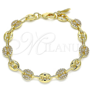 Gold Filled Bracelet — Fancy Bracelet Puff Mariner Design with White Micro — main product view — SKU 141075 | Oro Laminado brazalete — elegante Bracelet Puff Mariner diseño with blanco Micro — SKU 141075