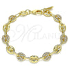 Oro Laminado Fancy Bracelet, Gold Filled Style Puff Mariner Design, with White Micro Pave, Polished, Golden Finish, 04.63.1407.08 (08 MM Thickness, 8 Inches Length)