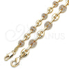 Oro Laminado Fancy Bracelet, Gold Filled Style Puff Mariner Design, with White Micro Pave, Polished, Golden Finish, 04.63.1407.08 (08 MM Thickness, 8 Inches Length)