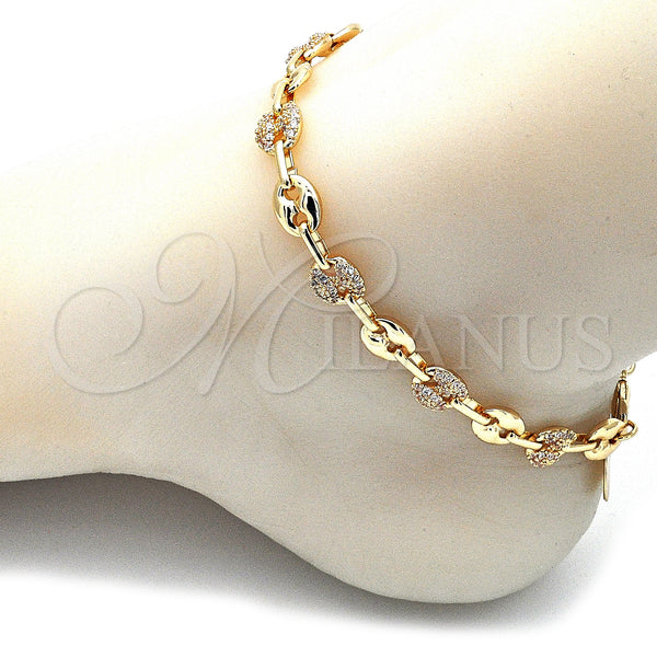 Gold Filled Anklet — Fancy Anklet Puff Mariner Design with White Micro — alternate product view — SKU 141076 | Oro Laminado tobillera — elegante Anklet Puff Mariner diseño with blanco Micro — SKU 141076