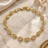 Oro Laminado Fancy Anklet, Gold Filled Style Puff Mariner Design, with White Micro Pave, Polished, Golden Finish, 04.63.1407.10 (08 MM Thickness, 10 Inches Length)