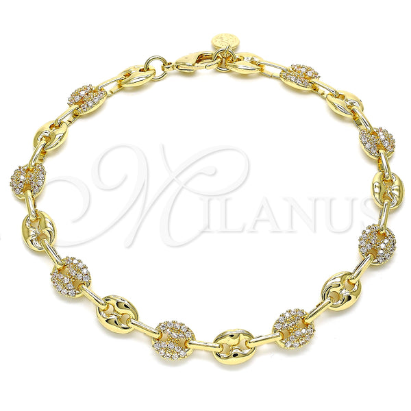 Gold Filled Anklet — Fancy Anklet Puff Mariner Design with White Micro — main product view — SKU 141076 | Oro Laminado tobillera — elegante Anklet Puff Mariner diseño with blanco Micro — SKU 141076