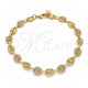 Oro Laminado Fancy Anklet, Gold Filled Style Puff Mariner Design, with White Micro Pave, Polished, Golden Finish, 04.63.1407.10 (08 MM Thickness, 10 Inches Length)
