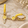 Oro Laminado Huggie Hoop, Gold Filled Style key Design, Yellow Enamel Finish, Golden Finish, 02.213.0211.1.12