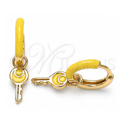 Oro Laminado Huggie Hoop, Gold Filled Style key Design, Yellow Enamel Finish, Golden Finish, 02.213.0211.1.12