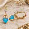 Oro Laminado Huggie Hoop, Gold Filled Style Lock and Heart Design, with White Cubic Zirconia, Turquoise Enamel Finish, Golden Finish, 02.213.0212.15