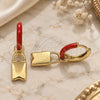 Oro Laminado Huggie Hoop, Gold Filled Style Lock Design, Red Enamel Finish, Golden Finish, 02.213.0213.12