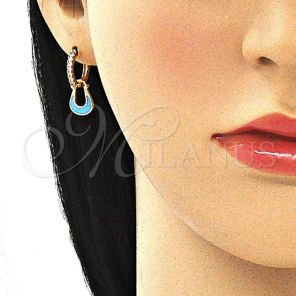 Gold Filled Hoop Earrings — Huggie Hoop Purse Design with White Micro Pave — alternate product view — SKU 141086 | Oro Laminado aretes de aro — Huggie Hoop Purse diseño with blanco Micro Pave — SKU 141086