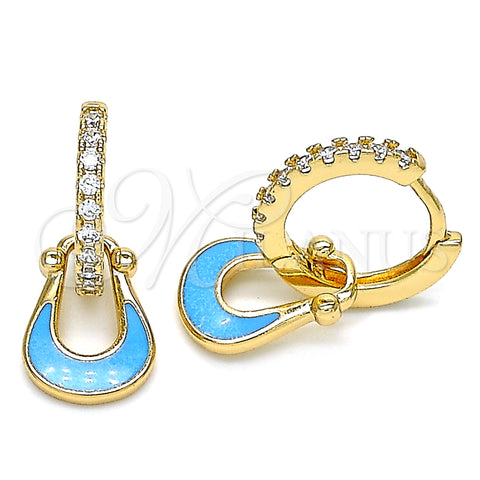 Oro Laminado Huggie Hoop, Gold Filled Style Purse Design, with White Micro Pave, Turquoise Enamel Finish, Golden Finish, 02.213.0214.15