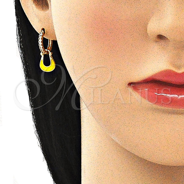 Gold Filled Hoop Earrings — Huggie Hoop Purse Design with White Micro Pave — alternate product view — SKU 141087 | Oro Laminado aretes de aro — Huggie Hoop Purse diseño with blanco Micro Pave — SKU 141087
