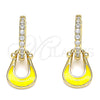 Oro Laminado Huggie Hoop, Gold Filled Style Purse Design, with White Micro Pave, Yellow Enamel Finish, Golden Finish, 02.213.0214.1.15