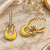 Oro Laminado Huggie Hoop, Gold Filled Style Purse Design, with White Micro Pave, Yellow Enamel Finish, Golden Finish, 02.213.0214.1.15