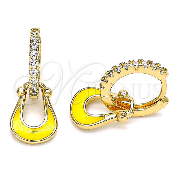 Gold Filled Hoop Earrings — Huggie Hoop Purse Design with White Micro Pave — main product view — SKU 141087 | Oro Laminado aretes de aro — Huggie Hoop Purse diseño with blanco Micro Pave — SKU 141087
