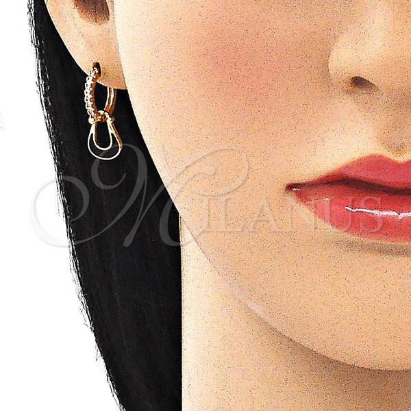 Gold Filled Hoop Earrings — Huggie Hoop Purse Design with White Micro Pave — alternate product view — SKU 141088 | Oro Laminado aretes de aro — Huggie Hoop Purse diseño with blanco Micro Pave — SKU 141088