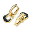 Oro Laminado Huggie Hoop, Gold Filled Style Purse Design, with White Micro Pave, Black Enamel Finish, Golden Finish, 02.213.0214.2.15