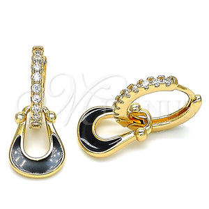 Gold Filled Hoop Earrings — Huggie Hoop Purse Design with White Micro Pave — main product view — SKU 141088 | Oro Laminado aretes de aro — Huggie Hoop Purse diseño with blanco Micro Pave — SKU 141088