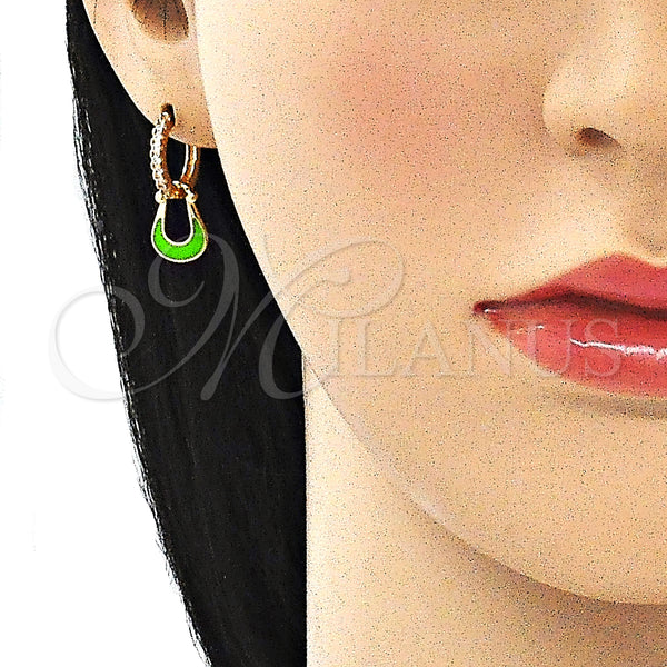 Gold Filled Hoop Earrings — Huggie Hoop Purse Design with White Micro Pave — alternate product view — SKU 141089 | Oro Laminado aretes de aro — Huggie Hoop Purse diseño with blanco Micro Pave — SKU 141089