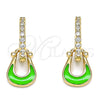 Oro Laminado Huggie Hoop, Gold Filled Style Purse Design, with White Micro Pave, Green Enamel Finish, Golden Finish, 02.213.0214.3.15