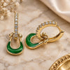 Oro Laminado Huggie Hoop, Gold Filled Style Purse Design, with White Micro Pave, Green Enamel Finish, Golden Finish, 02.213.0214.3.15