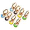 Oro Laminado Huggie Hoop, Gold Filled Style Purse Design, with White Micro Pave, Green Enamel Finish, Golden Finish, 02.213.0214.3.15