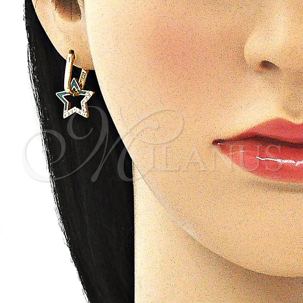Gold Filled Hoop Earrings — Huggie Hoop Star Design with White Micro Pave — alternate product view — SKU 141090 | Oro Laminado aretes de aro — Huggie Hoop estrella diseño with blanco Micro Pave — SKU 141090