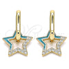 Oro Laminado Huggie Hoop, Gold Filled Style Star Design, with White Micro Pave, Turquoise Enamel Finish, Golden Finish, 02.213.0215.12