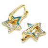 Oro Laminado Huggie Hoop, Gold Filled Style Star Design, with White Micro Pave, Turquoise Enamel Finish, Golden Finish, 02.213.0215.12