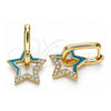 Oro Laminado Huggie Hoop, Gold Filled Style Star Design, with White Micro Pave, Turquoise Enamel Finish, Golden Finish, 02.213.0215.12