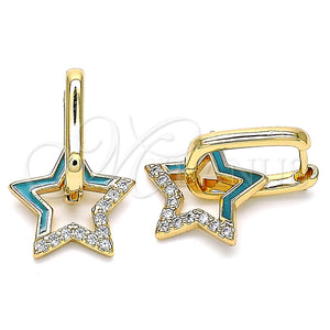Gold Filled Hoop Earrings — Huggie Hoop Star Design with White Micro Pave — main product view — SKU 141090 | Oro Laminado aretes de aro — Huggie Hoop estrella diseño with blanco Micro Pave — SKU 141090