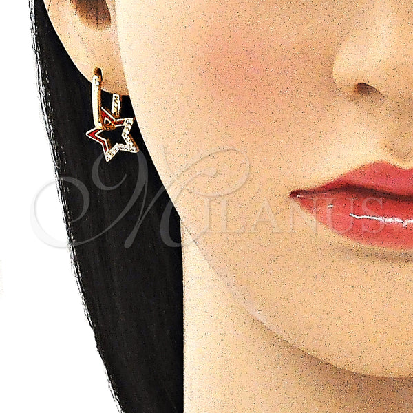 Gold Filled Hoop Earrings — Huggie Hoop Star Design with White Micro Pave — alternate product view — SKU 141091 | Oro Laminado aretes de aro — Huggie Hoop estrella diseño with blanco Micro Pave — SKU 141091