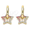 Oro Laminado Huggie Hoop, Gold Filled Style Star Design, with White Micro Pave, Red Enamel Finish, Golden Finish, 02.213.0215.1.12
