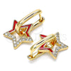Oro Laminado Huggie Hoop, Gold Filled Style Star Design, with White Micro Pave, Red Enamel Finish, Golden Finish, 02.213.0215.1.12