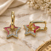 Oro Laminado Huggie Hoop, Gold Filled Style Star Design, with White Micro Pave, Red Enamel Finish, Golden Finish, 02.213.0215.1.12
