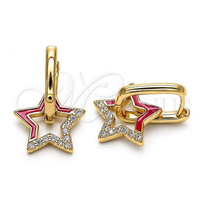 Oro Laminado Huggie Hoop, Gold Filled Style Star Design, with White Micro Pave, Red Enamel Finish, Golden Finish, 02.213.0215.1.12