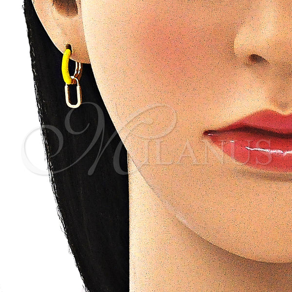 Gold Filled Hoop Earrings — Huggie Hoop Lock Design Yellow Enamel 02. — alternate product view — SKU 141093 | Oro Laminado aretes de aro — Huggie Hoop Lock diseño Yellow Enamel 02. — SKU 141093