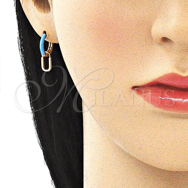 Gold Filled Hoop Earrings — Huggie Hoop Lock Design Turquoise Enamel 02. — alternate product view — SKU 141095 | Oro Laminado aretes de aro — Huggie Hoop Lock diseño Turquoise Enamel 02. — SKU 141095