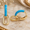 Oro Laminado Huggie Hoop, Gold Filled Style Lock Design, Turquoise Enamel Finish, Golden Finish, 02.213.0216.3.12