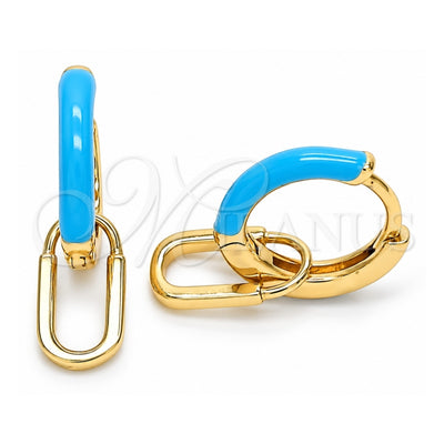 Oro Laminado Huggie Hoop, Gold Filled Style Lock Design, Turquoise Enamel Finish, Golden Finish, 02.213.0216.3.12