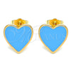 Oro Laminado Stud Earring, Gold Filled Style Heart Design, Blue Enamel Finish, Golden Finish, 02.213.0218.1