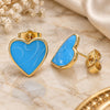 Oro Laminado Stud Earring, Gold Filled Style Heart Design, Blue Enamel Finish, Golden Finish, 02.213.0218.1