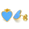 Oro Laminado Stud Earring, Gold Filled Style Heart Design, Blue Enamel Finish, Golden Finish, 02.213.0218.1