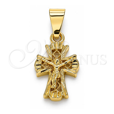 Oro Laminado Religious Pendant, Gold Filled Style Crucifix Design, Polished, Golden Finish, 05.163.0094