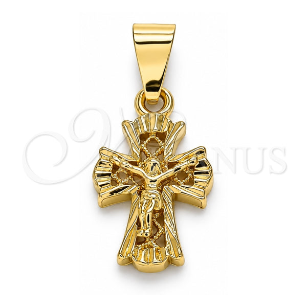 Oro Laminado Religious Pendant, Gold Filled Style Crucifix Design, Polished, Golden Finish, 05.163.0094