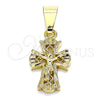 Oro Laminado Religious Pendant, Gold Filled Style Crucifix Design, Polished, Golden Finish, 05.163.0094
