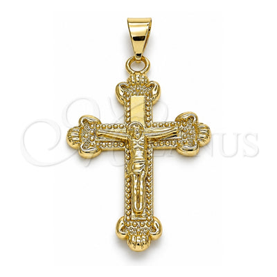 Oro Laminado Religious Pendant, Gold Filled Style Crucifix Design, Polished, Golden Finish, 05.163.0097