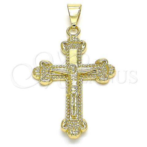 Oro Laminado Religious Pendant, Gold Filled Style Crucifix Design, Polished, Golden Finish, 05.163.0097
