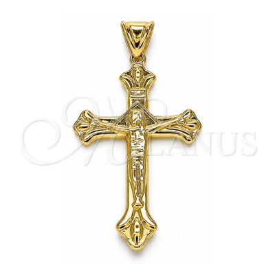 Oro Laminado Religious Pendant, Gold Filled Style Crucifix Design, Polished, Golden Finish, 05.100.0006