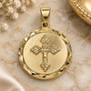 Oro Laminado Religious Pendant, Gold Filled Style Crucifix Design, Polished, Golden Finish, 05.100.0007