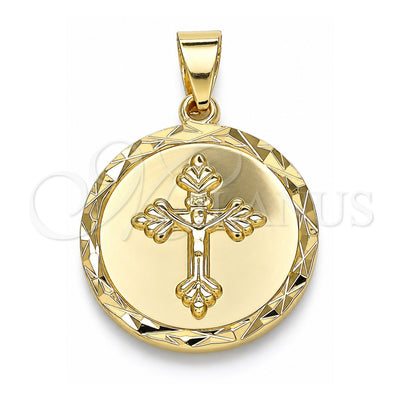 Oro Laminado Religious Pendant, Gold Filled Style Crucifix Design, Polished, Golden Finish, 05.100.0007